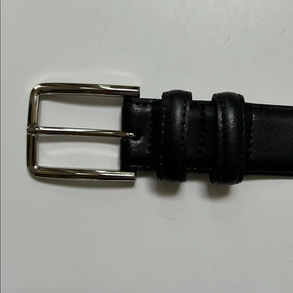Nordstrom Men’s Shop black leather belt. Size‎ 38. Silver buckle. Made in USA.